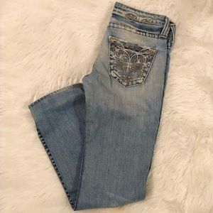 Big Star Bootcut light wash jeans with back pocket embroidery.